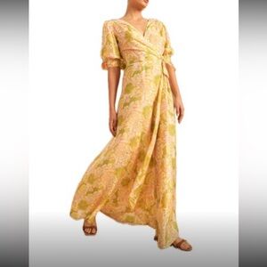 Hannah Artwear Size S, Floral Wrap Dress in Yellow and Green